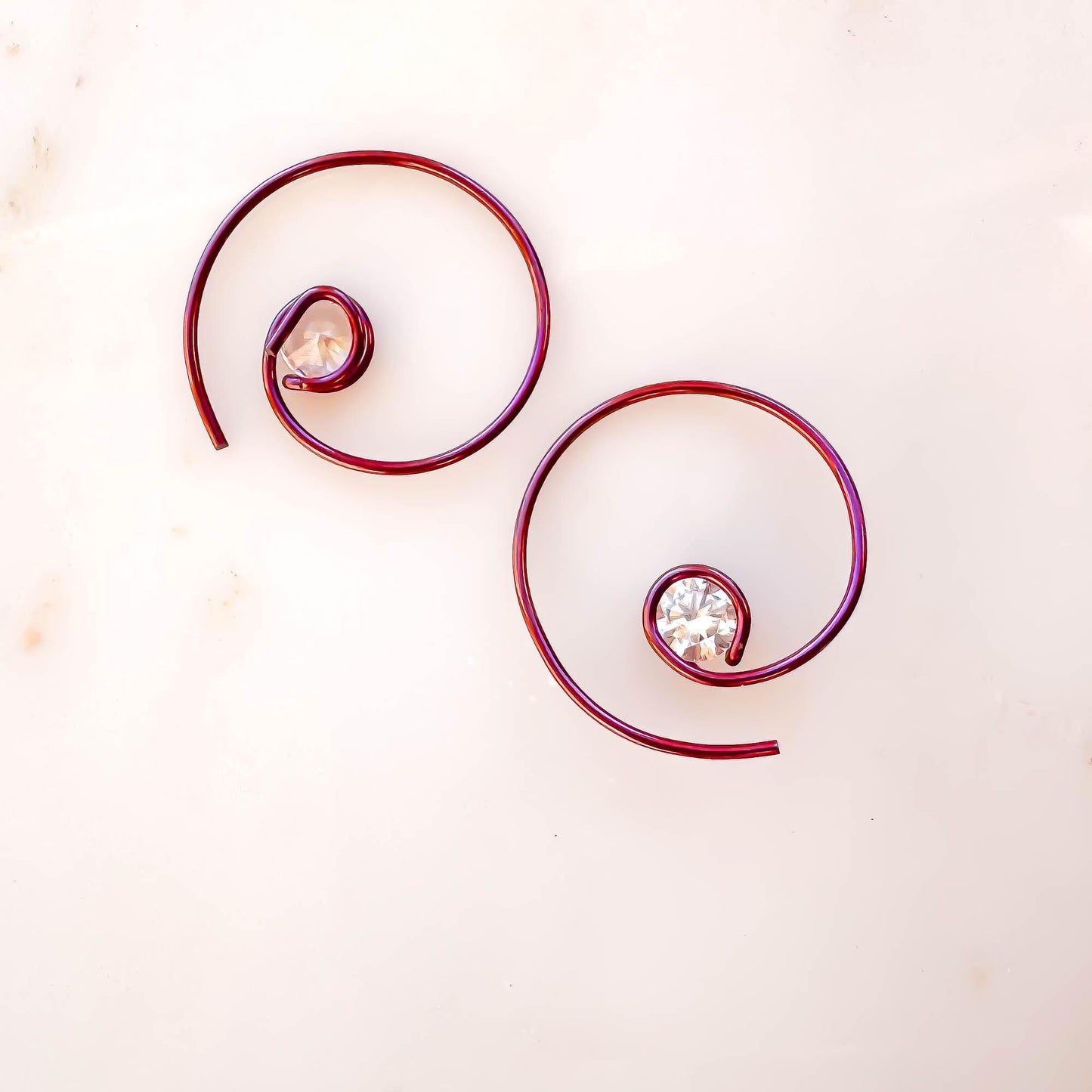 Pink Threader CZ Spiral Hoop Earrings, Niobium