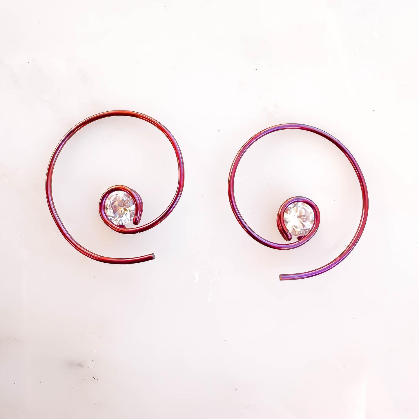 Pink Threader CZ Spiral Hoop Earrings, Niobium