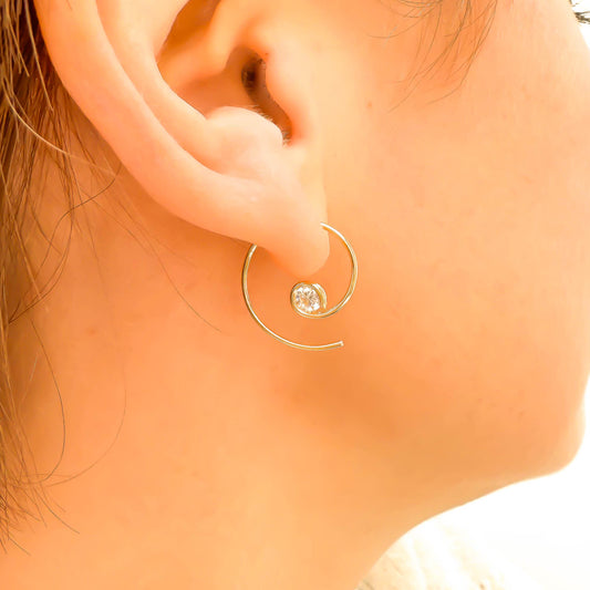 Mini CZ Spiral Hoop Earrings, 14K Gold Filled