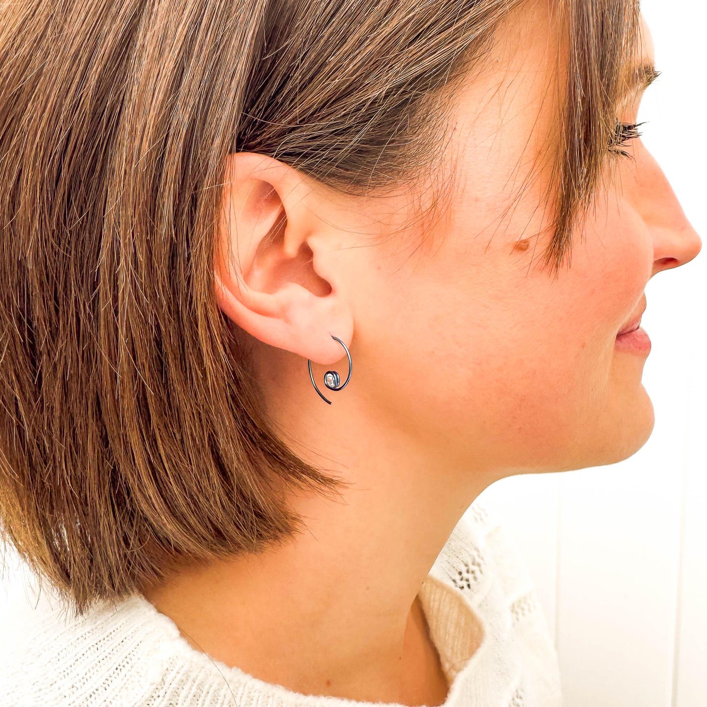 Teal Mini CZ Spiral Hoop Earrings, Niobium
