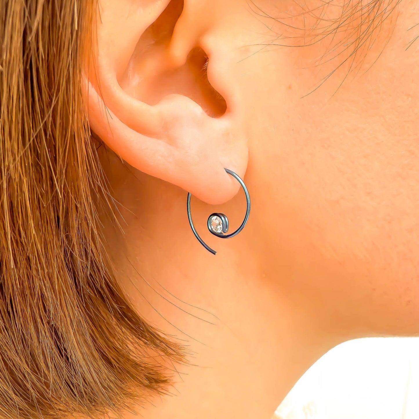 Teal Mini CZ Spiral Hoop Earrings, Niobium