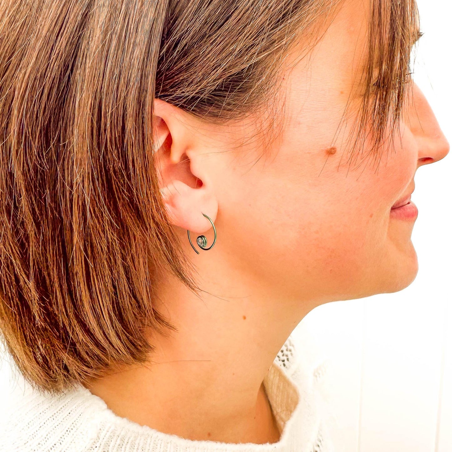 Green Mini CZ Spiral Hoop Earrings, Niobium