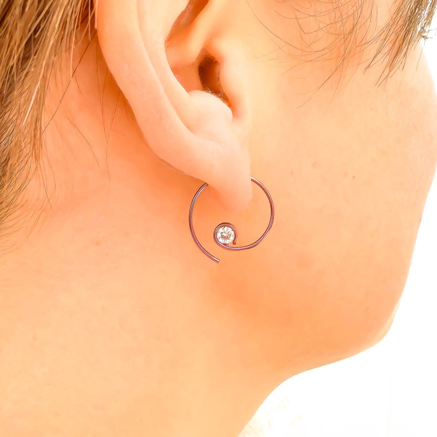Pink Mini CZ Spiral Hoop Earrings, Niobium