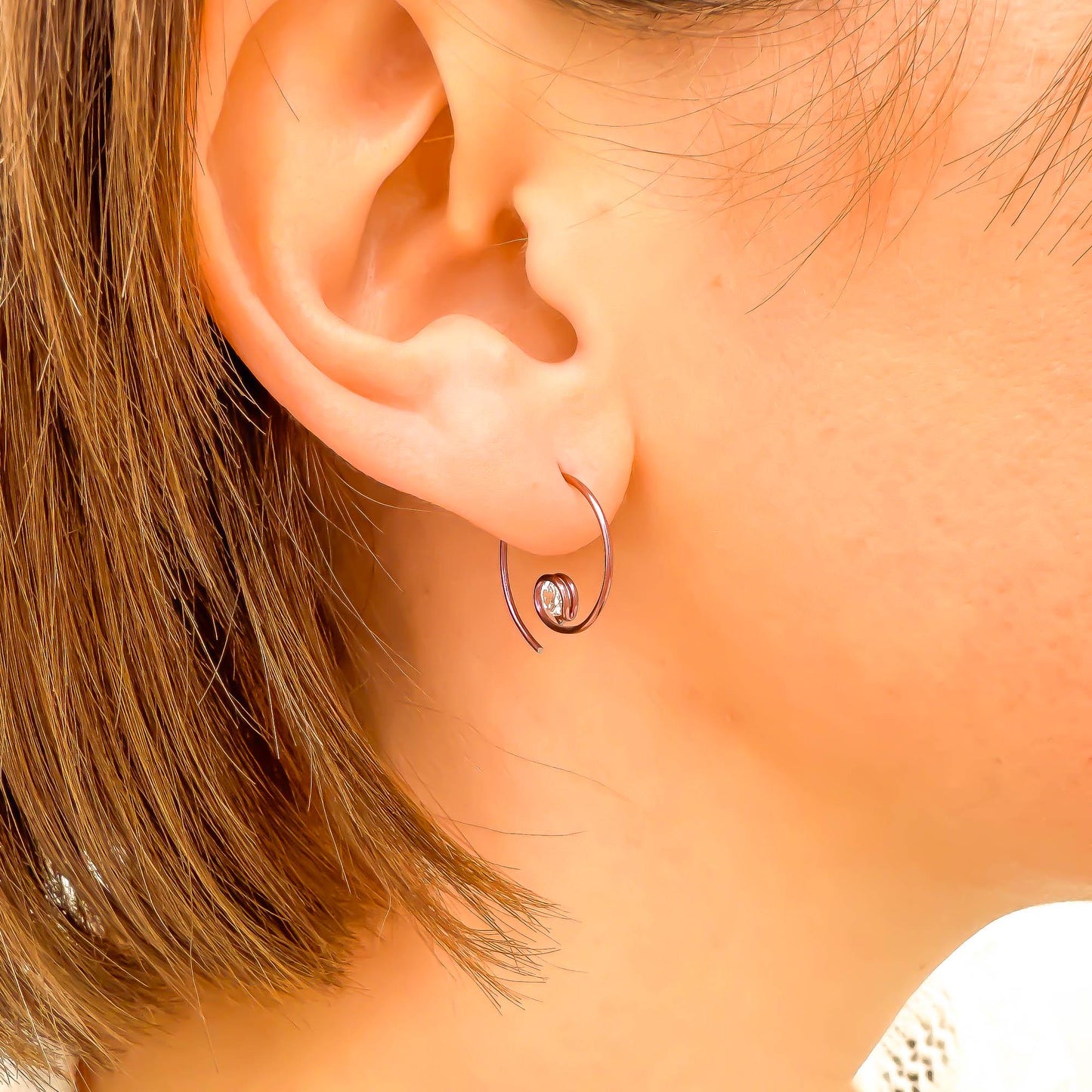Pink Mini CZ Spiral Hoop Earrings, Niobium