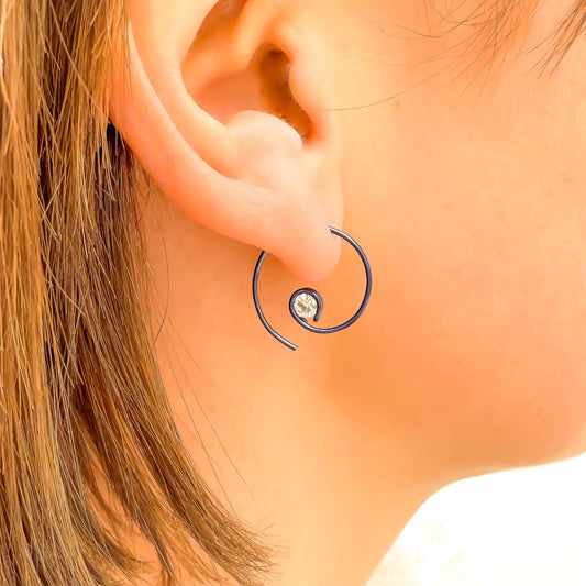 Midnight Mini CZ Spiral Hoop Earrings, Niobium