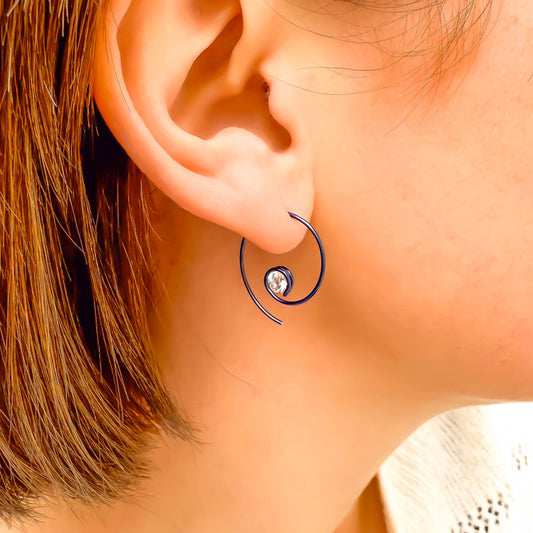 Midnight CZ Spiral Hoop Earrings, Niobium