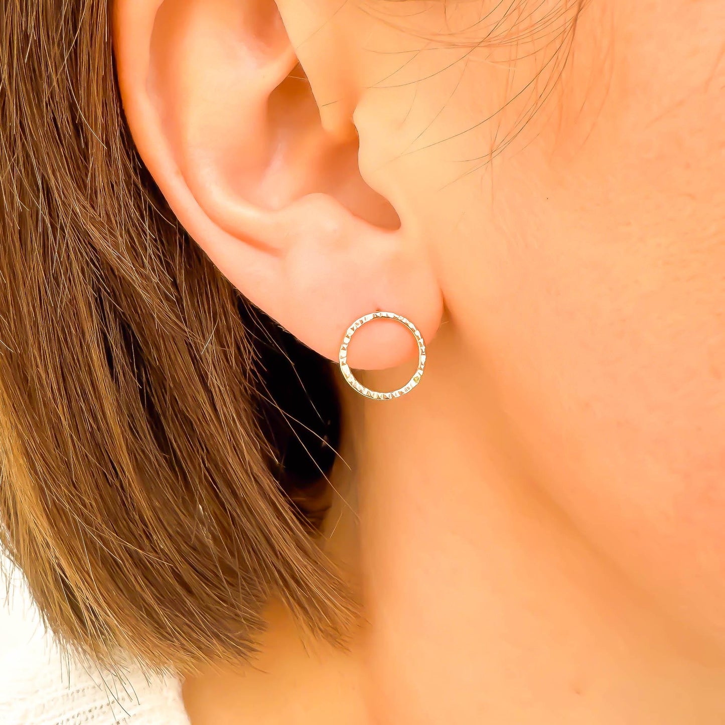 Circle Hammered Stud Earrings, 14K Gold Filled