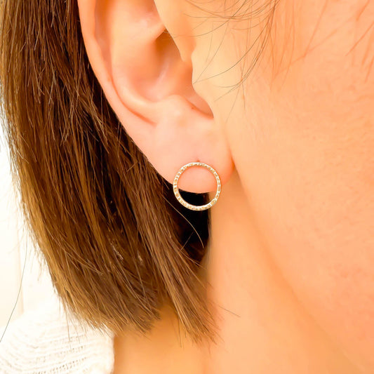 Circle Hammered Stud Earrings, 14K Gold Filled