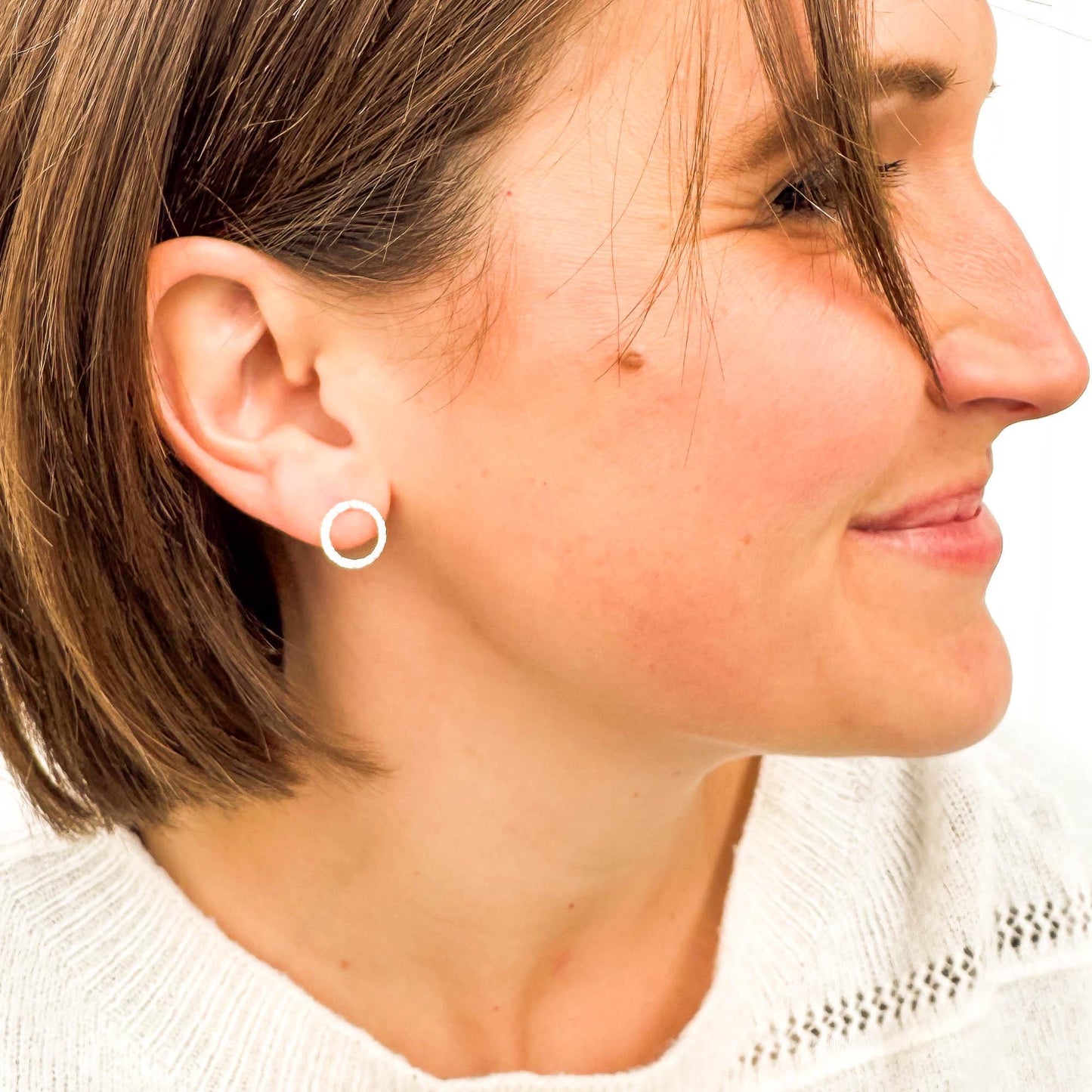 Circle Hammered Stud Earrings, Sterling Silver
