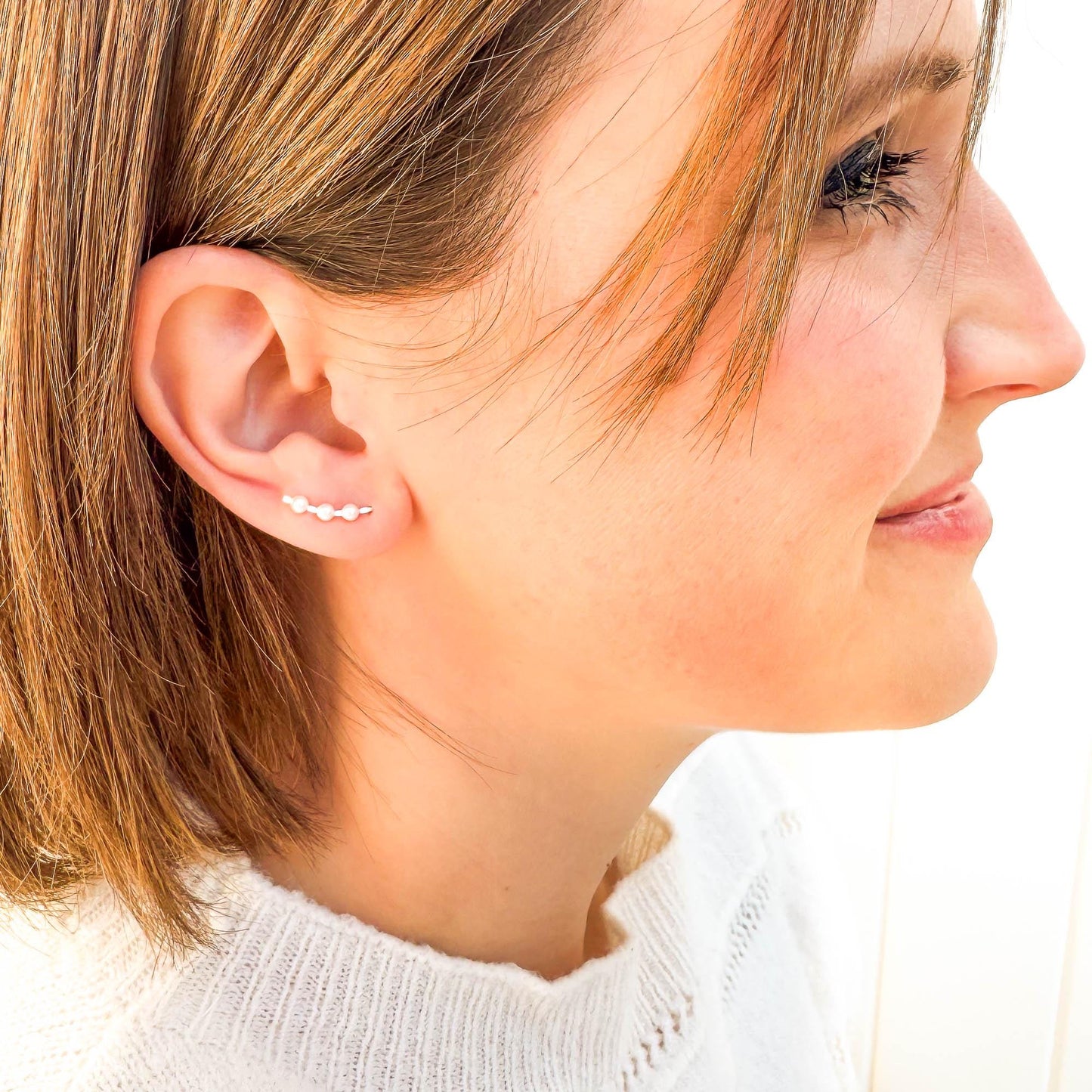 Pearl Mini Ear Climber Earrings, 14K Gold Filled