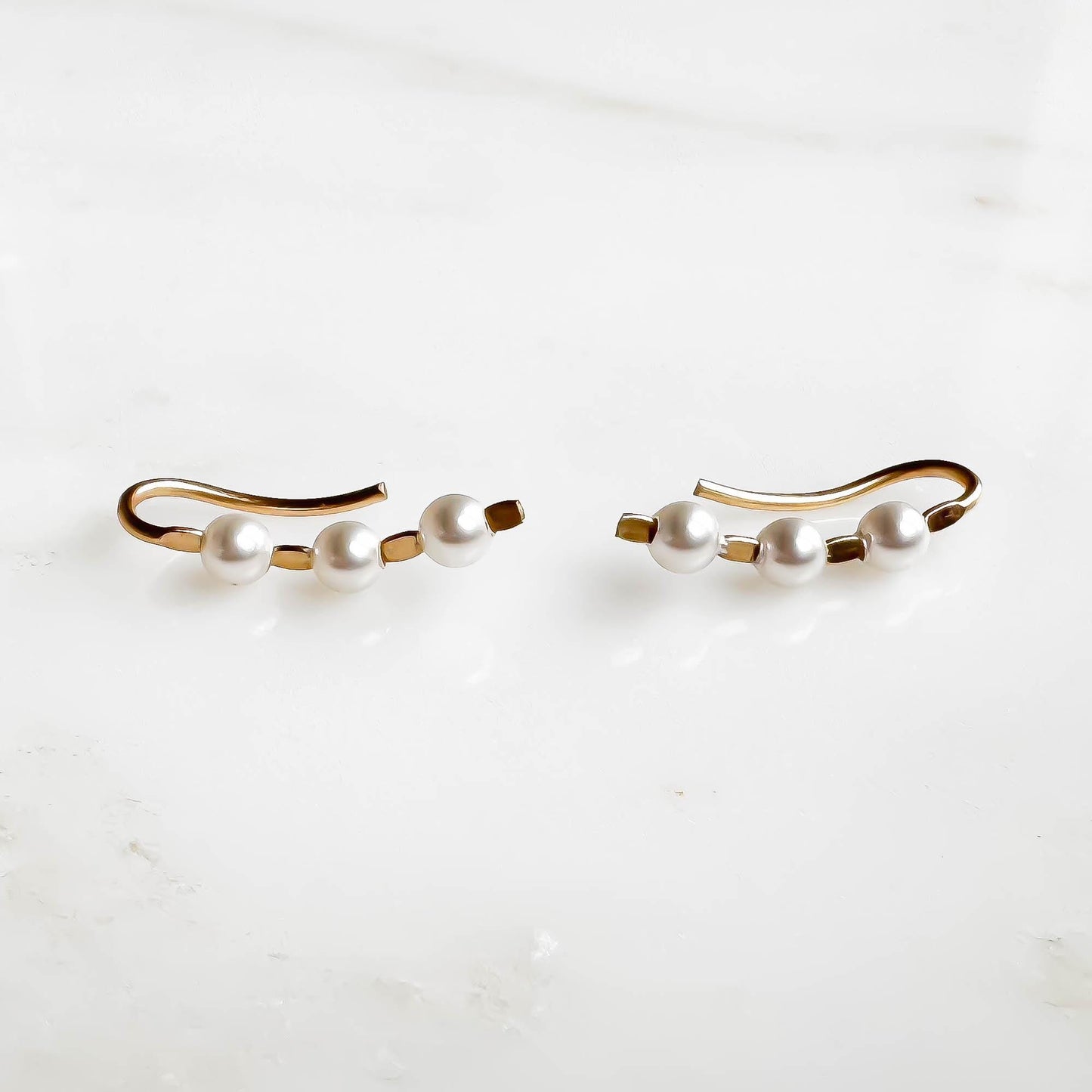 Pearl Mini Ear Climber Earrings, 14K Gold Filled