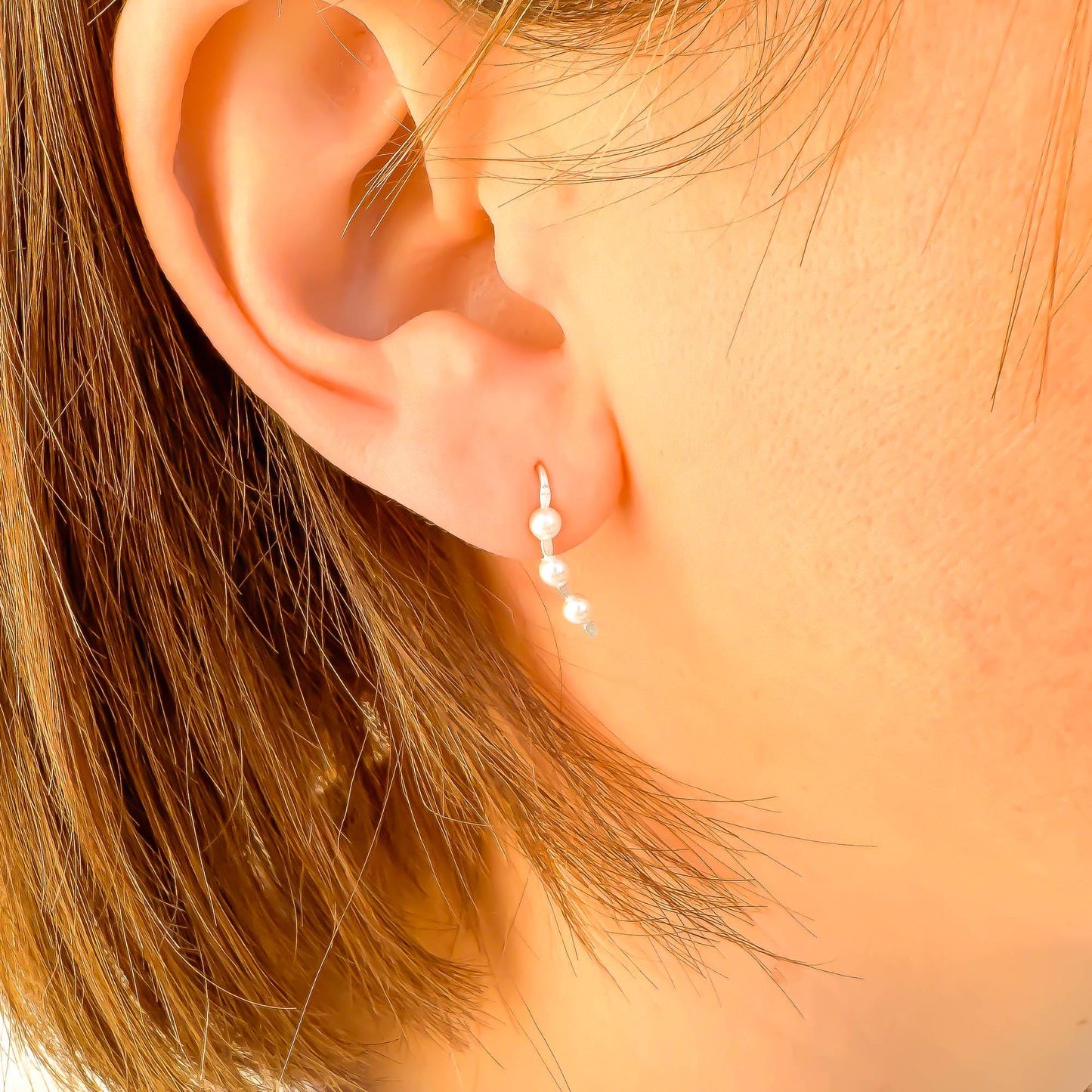 Beaded Mini Ear Climber, 14K Rose Gold Filled & Sterling Silver