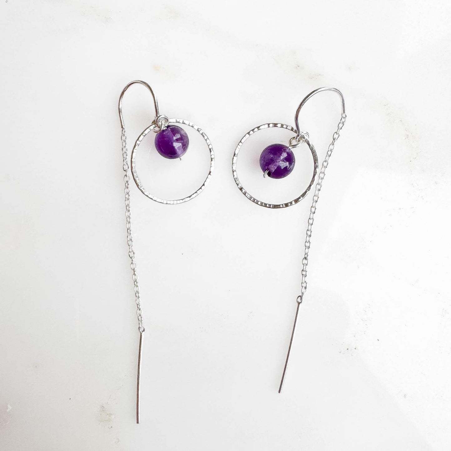 Purple Amethyst Threader Earrings, Sterling Silver