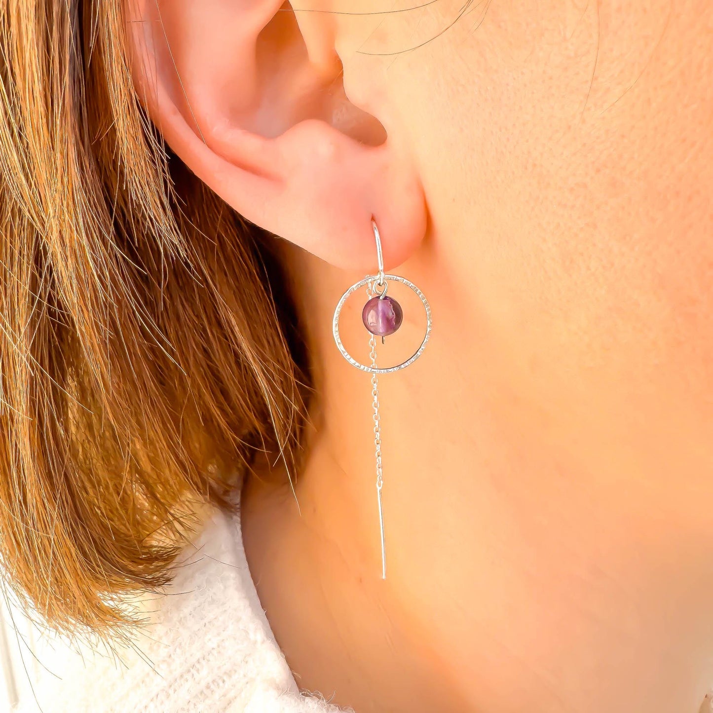 True Black Onyx Threader Earrings, Sterling Silver