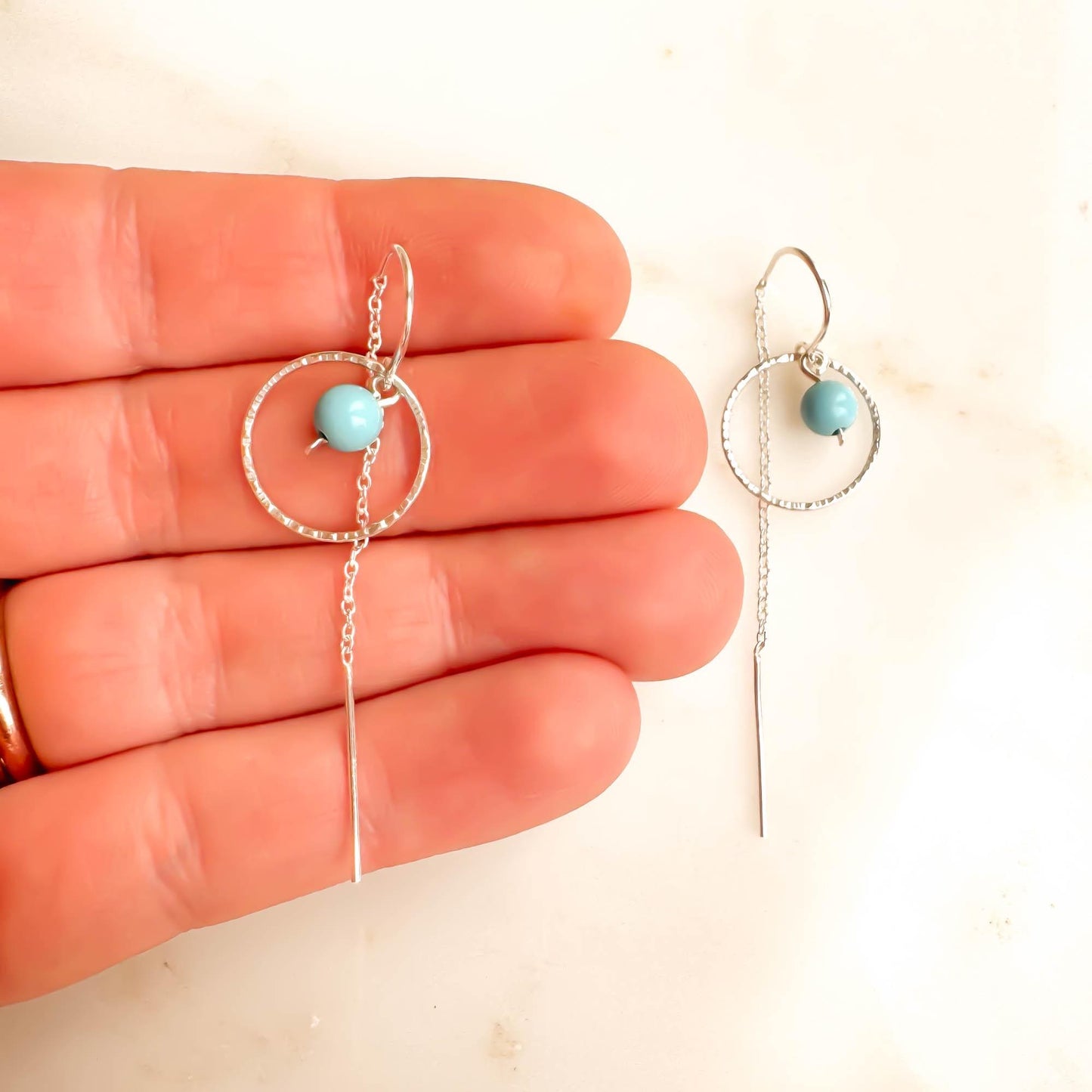 Turquoise Threader Earrings, Sterling Silver