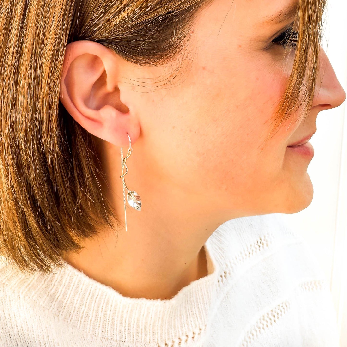 Calla Lily Threader Earrings, Sterling Silver & 14K Gold Filled
