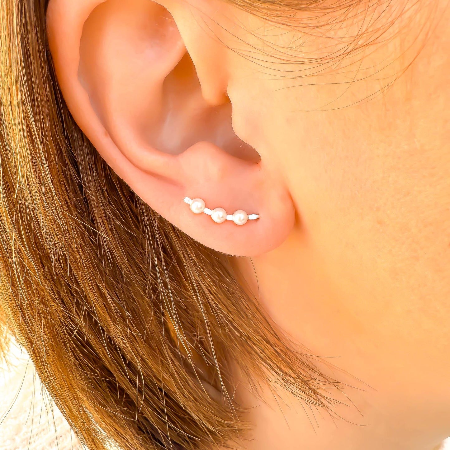 Pearl Mini Ear Climber Earrings, 14K Gold Filled