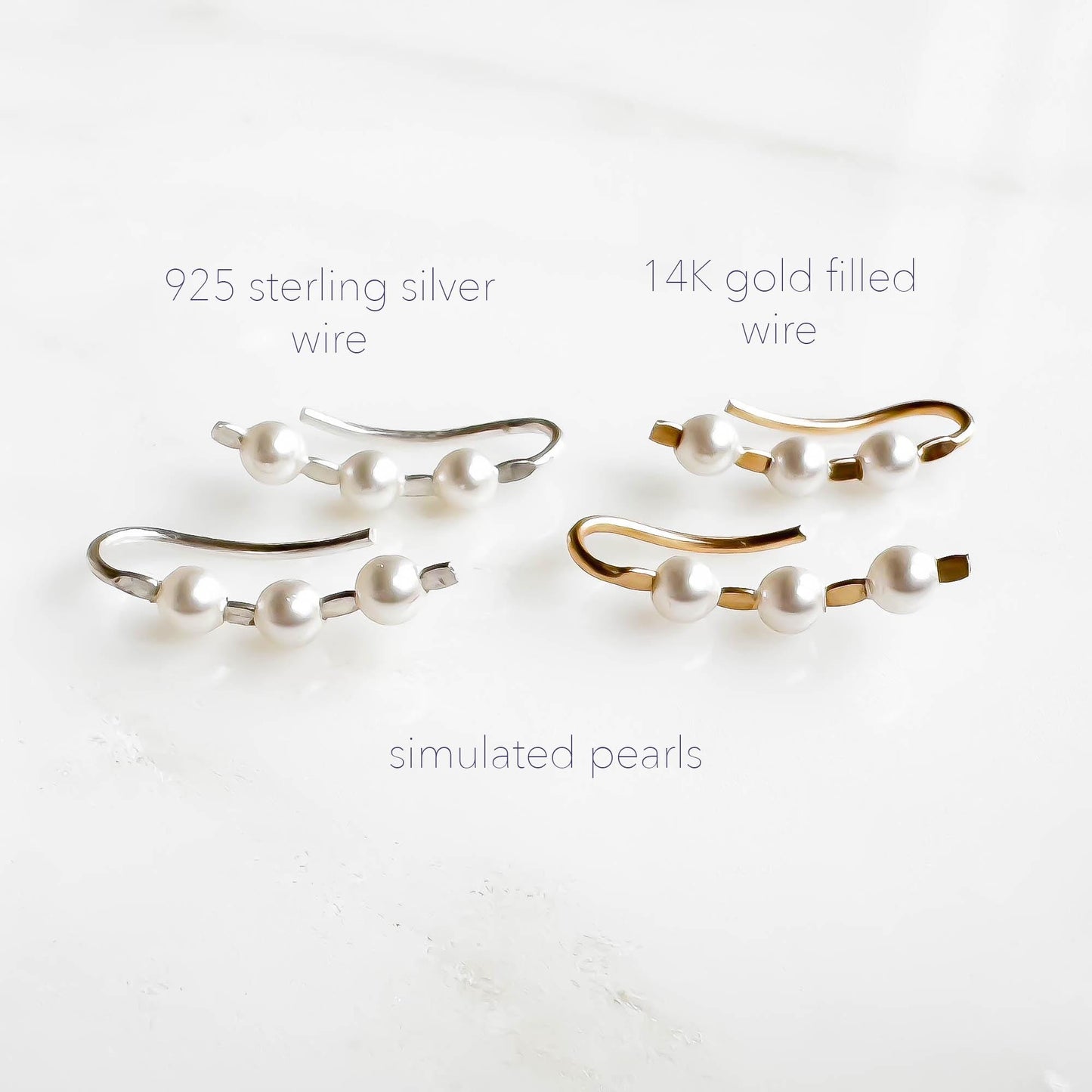 Pearl Mini Ear Climber Earrings, 14K Gold Filled