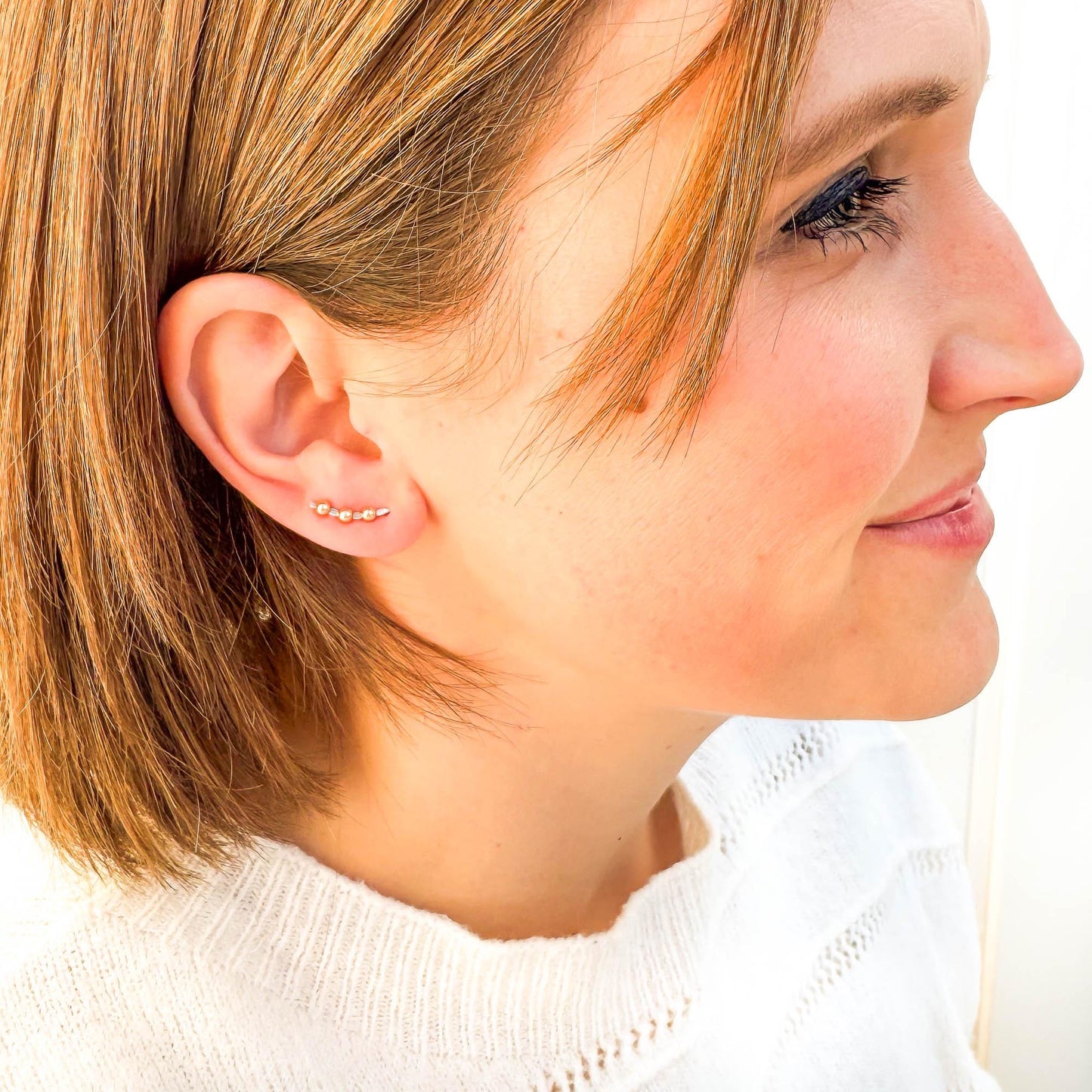 Beaded Mini Ear Climber, 14K Gold Filled & Sterling Silver