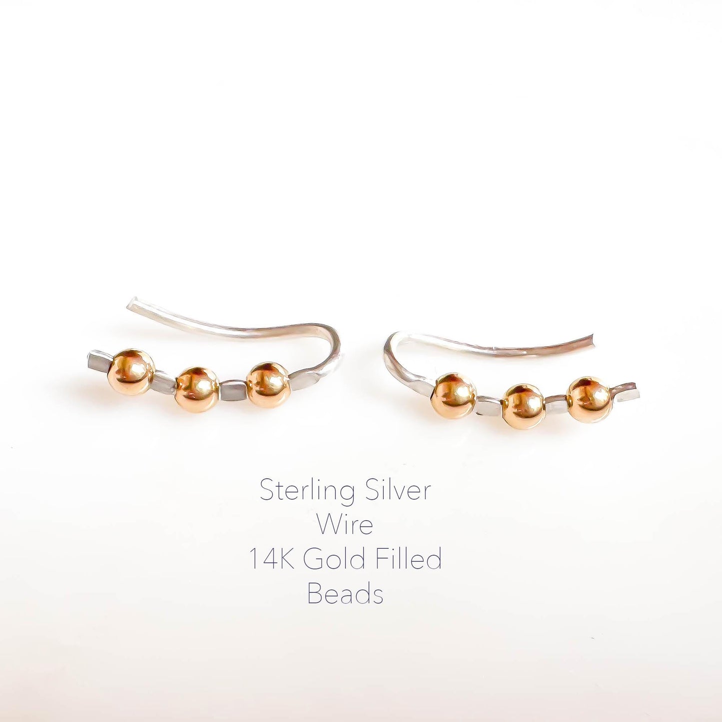 Beaded Mini Ear Climber, 14K Gold Filled & Sterling Silver