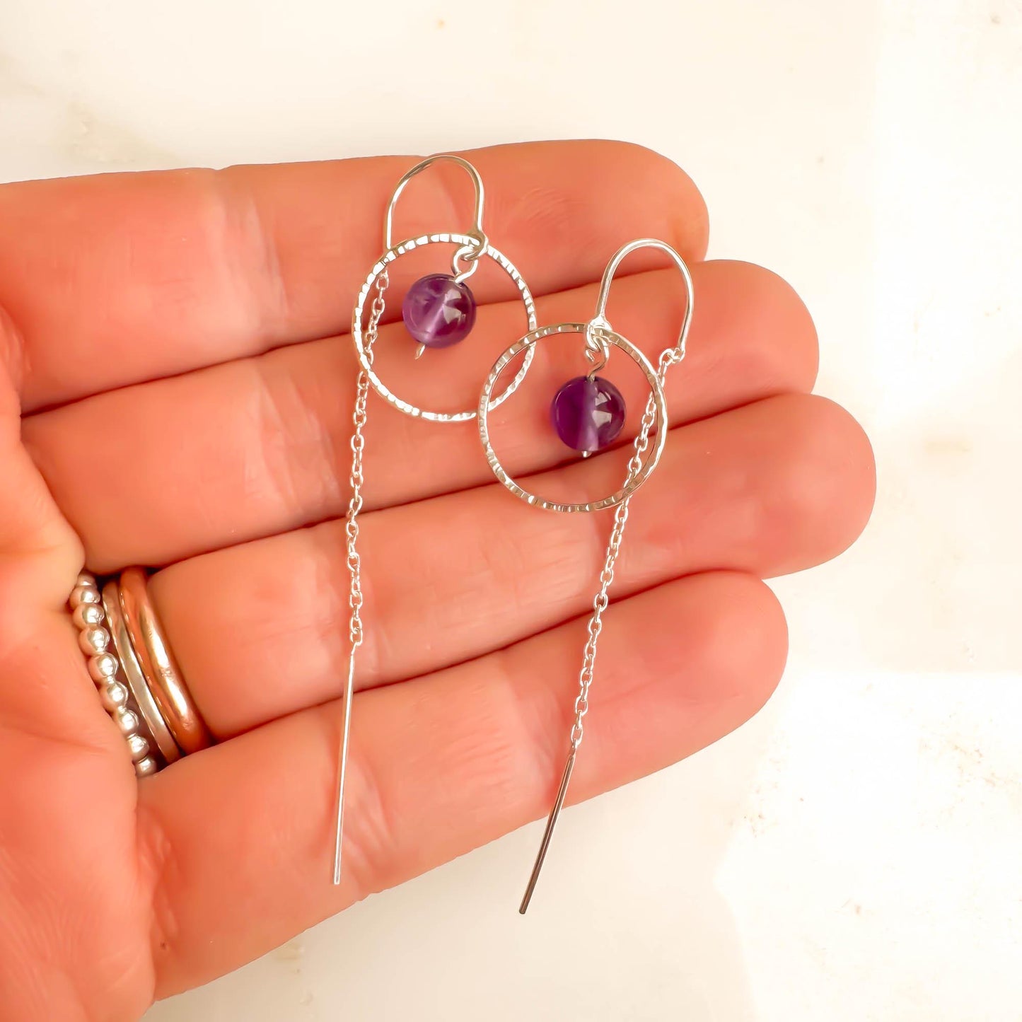 True Amethyst Threader Earrings, Sterling Silver