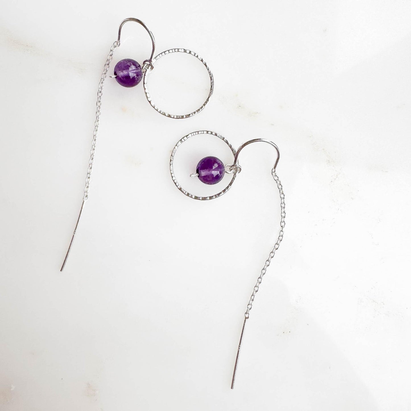 True Amethyst Threader Earrings, Sterling Silver
