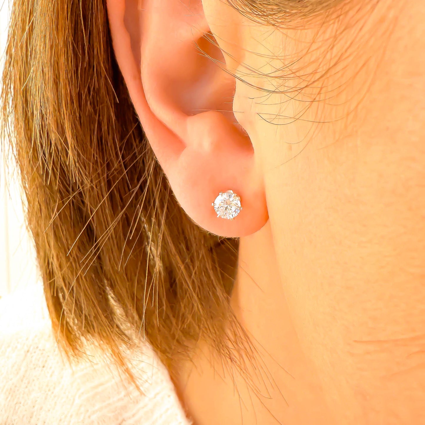 Simulated Diamond Stud Earrings, Sterling Silver