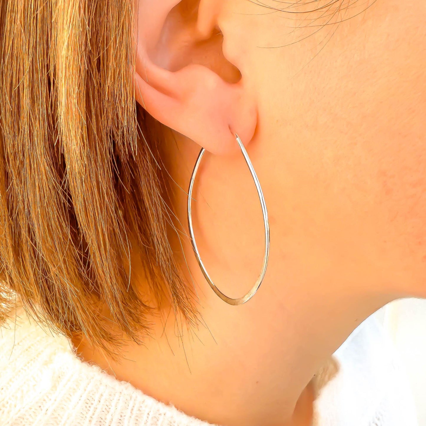 Teardrop Hoop Earrings, Sterling Silver