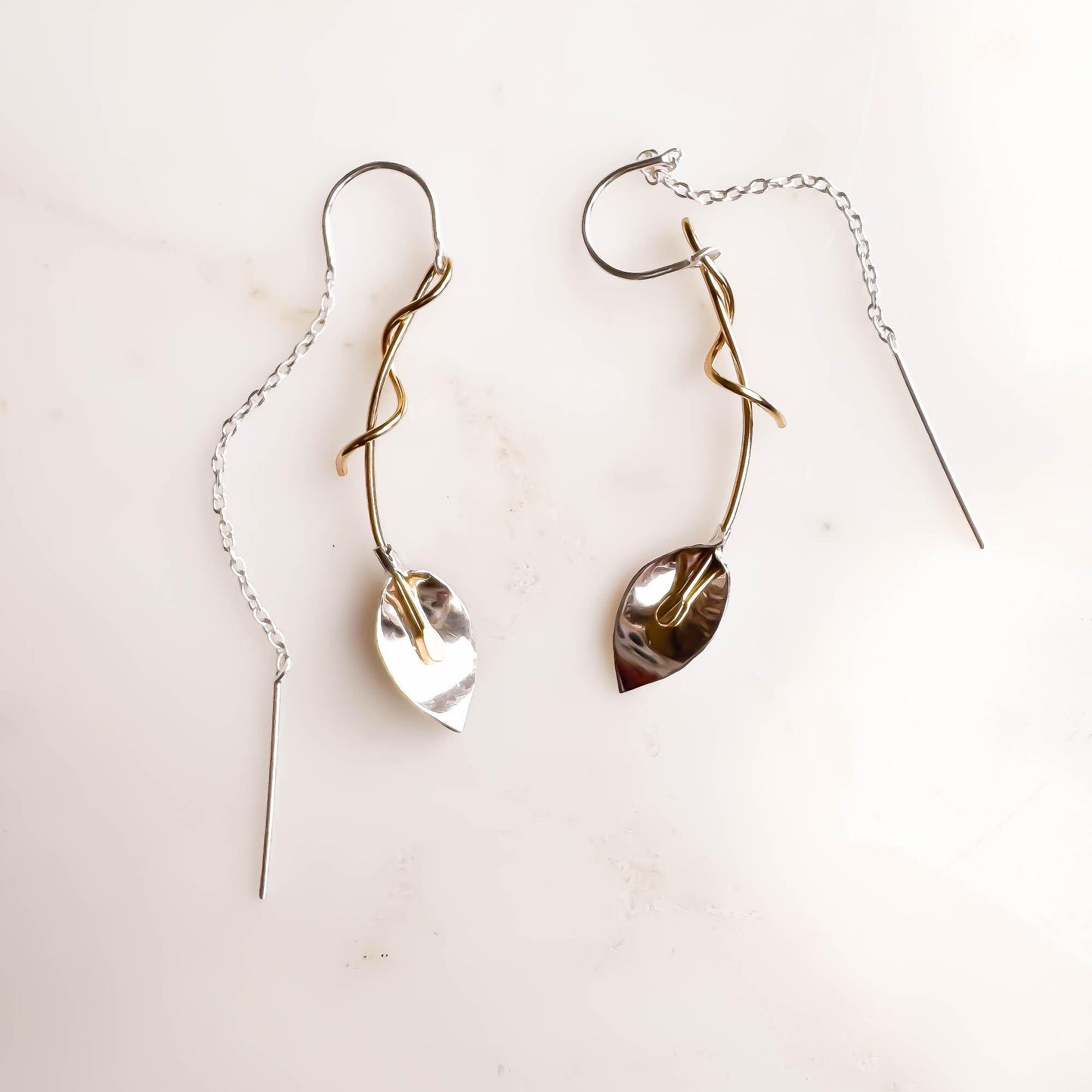 Calla Lily Threader Earrings, Sterling Silver & 14K Gold Filled