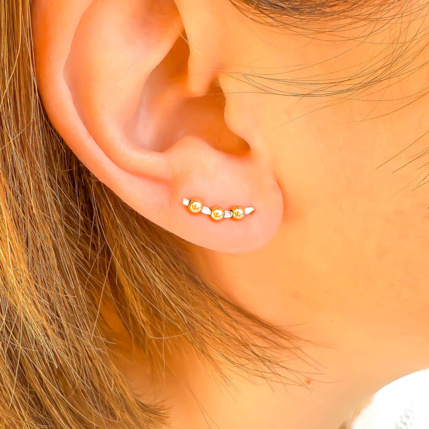 Beaded Mini Ear Climber, 14K Gold Filled & Sterling Silver