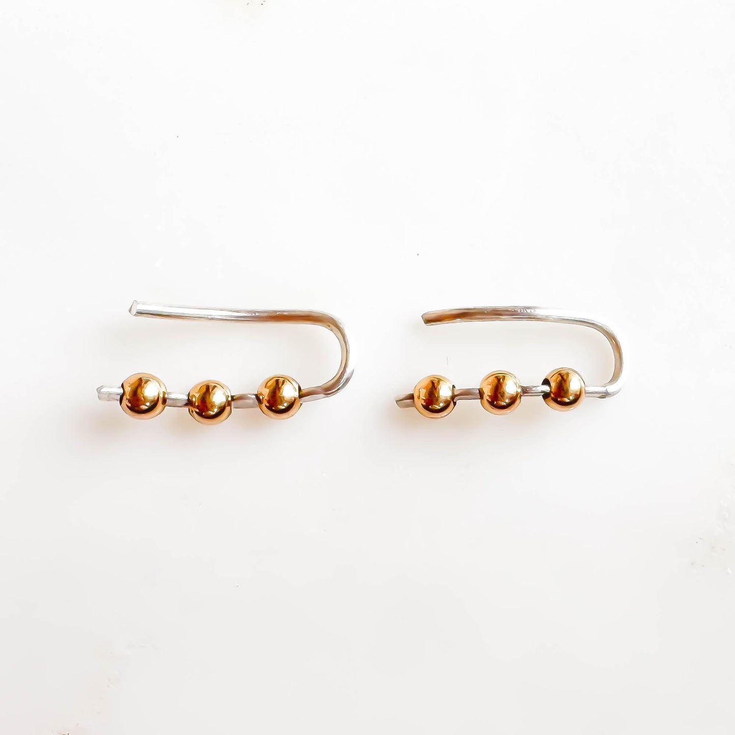 Beaded Mini Ear Climber, 14K Gold Filled & Sterling Silver