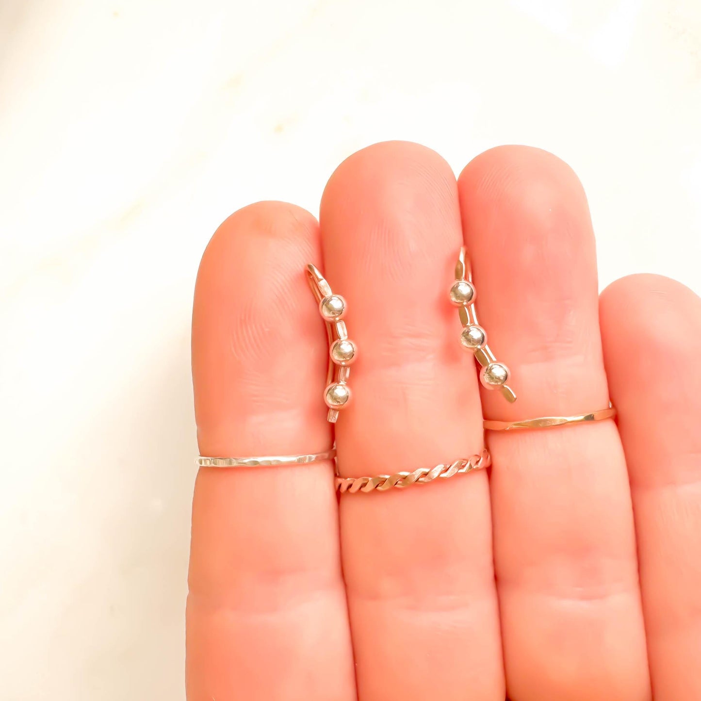 Beaded Mini Ear Climber, 14K Rose Gold Filled & Sterling Silver