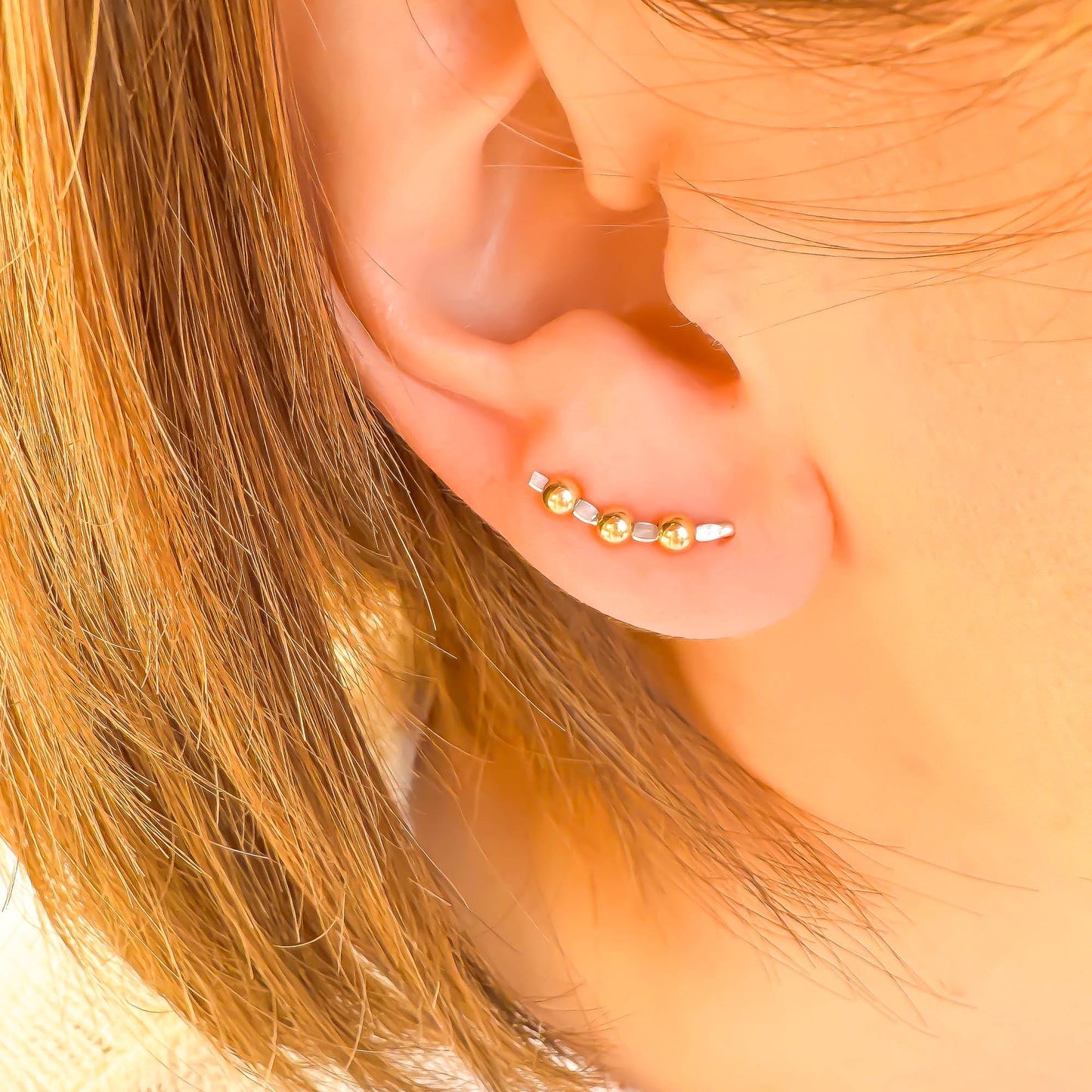Beaded Mini Ear Climber, 14K Gold Filled & Sterling Silver