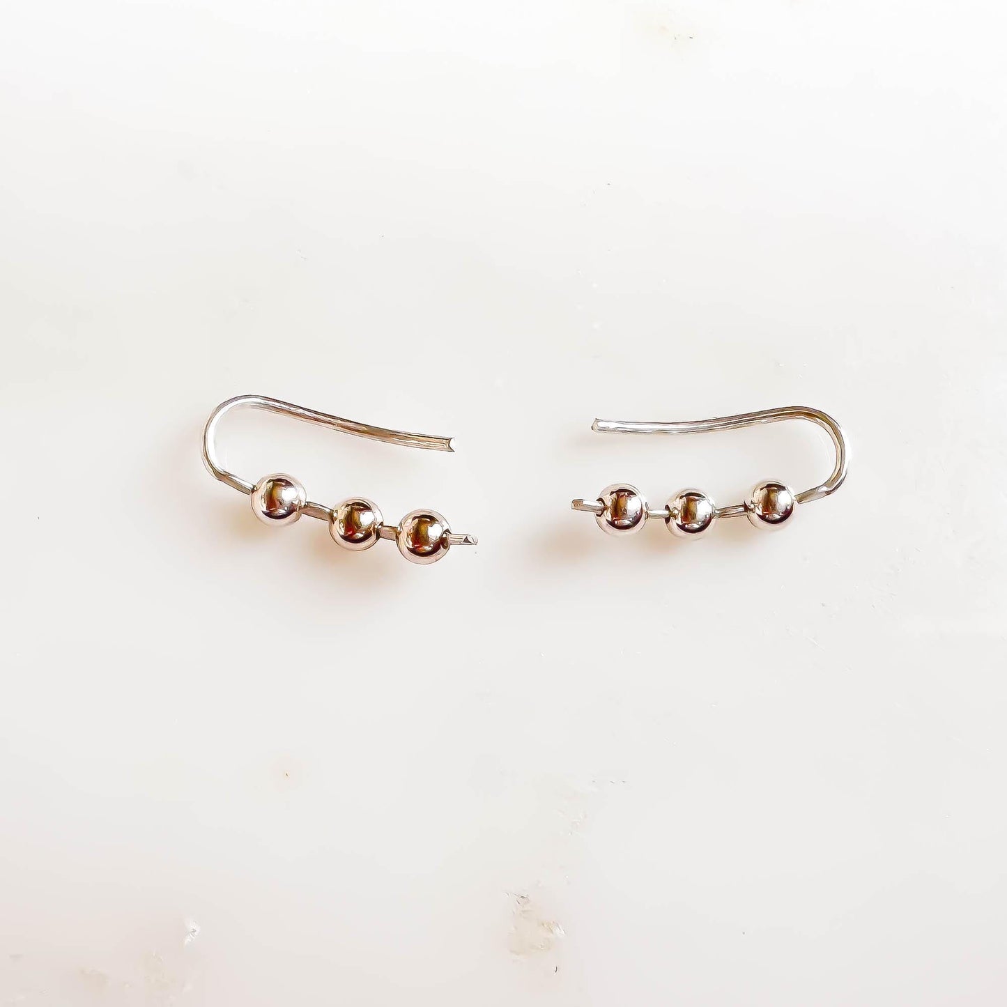 Beaded Mini Ear Climber, Sterling Silver