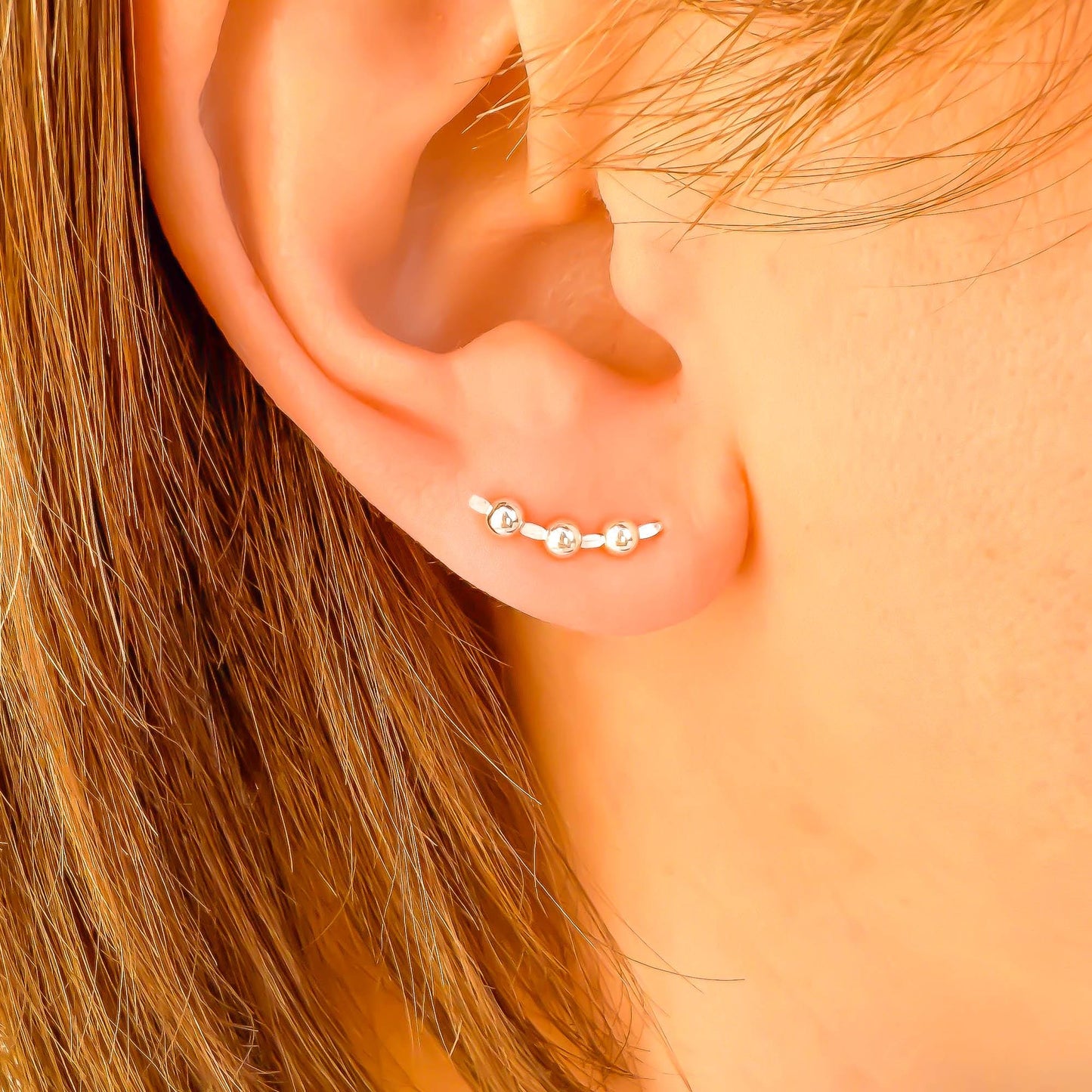 Beaded Mini Ear Climber, Sterling Silver