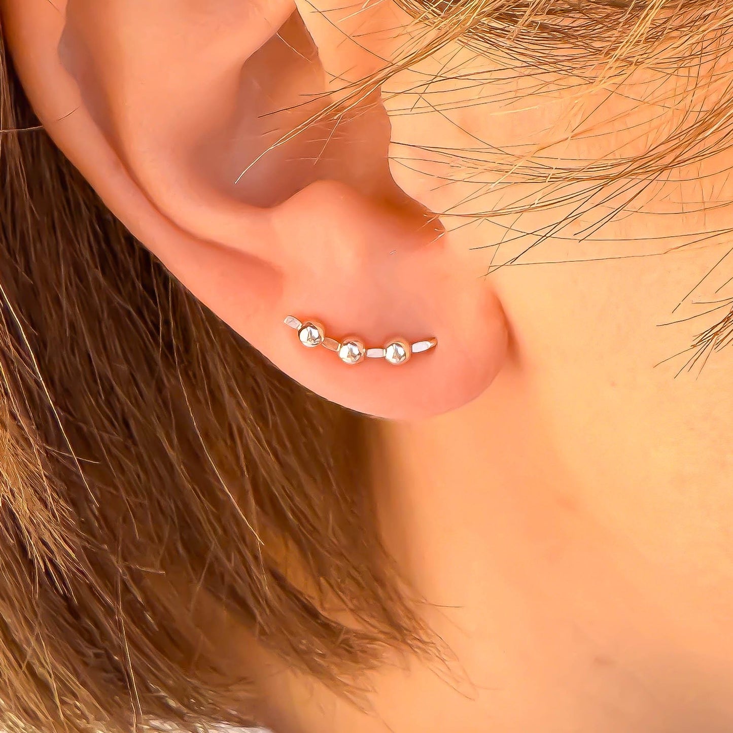 Beaded Mini Ear Climber, 14K Rose Gold Filled & Sterling Silver