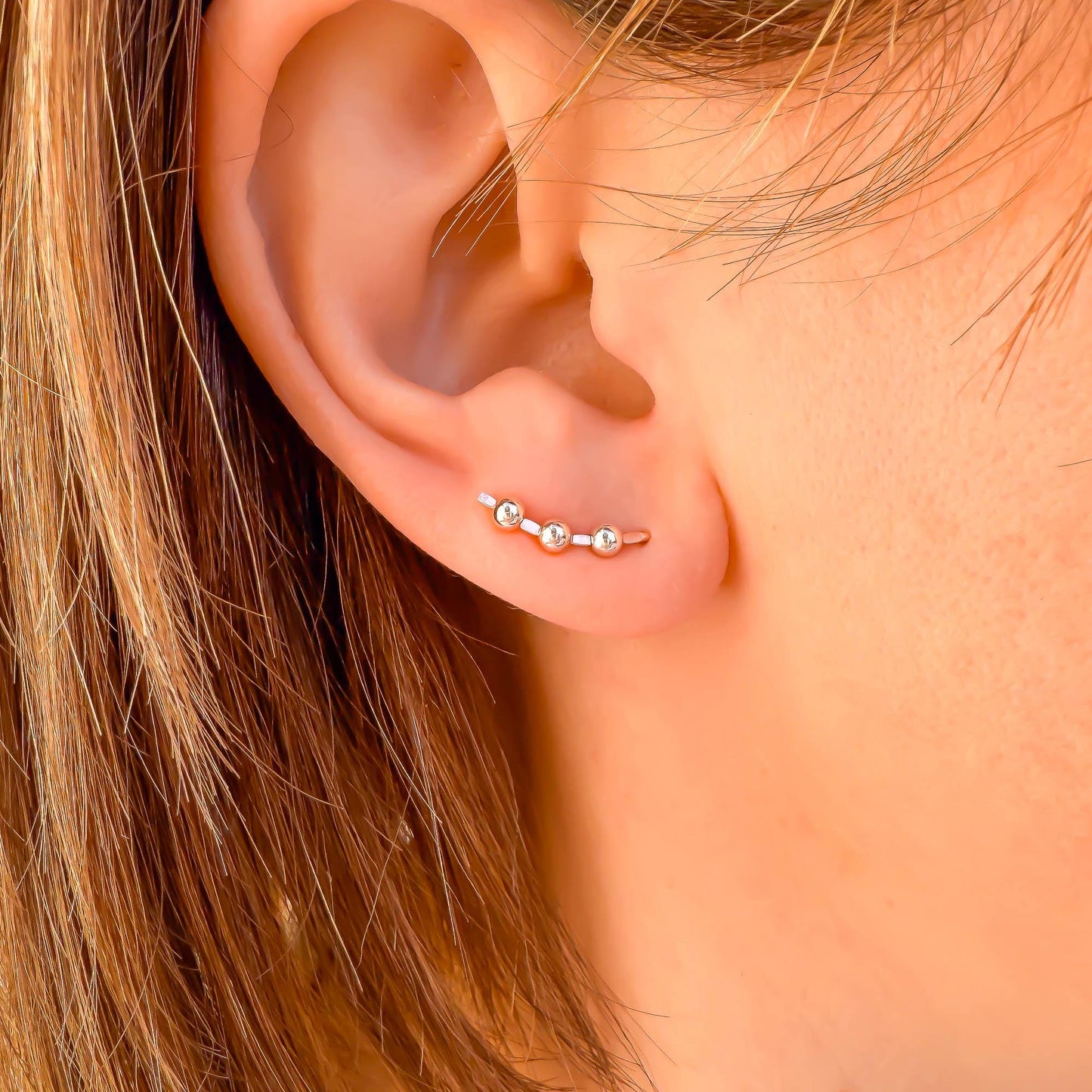 Beaded Mini Ear Climber, 14K Rose Gold Filled & Sterling Silver