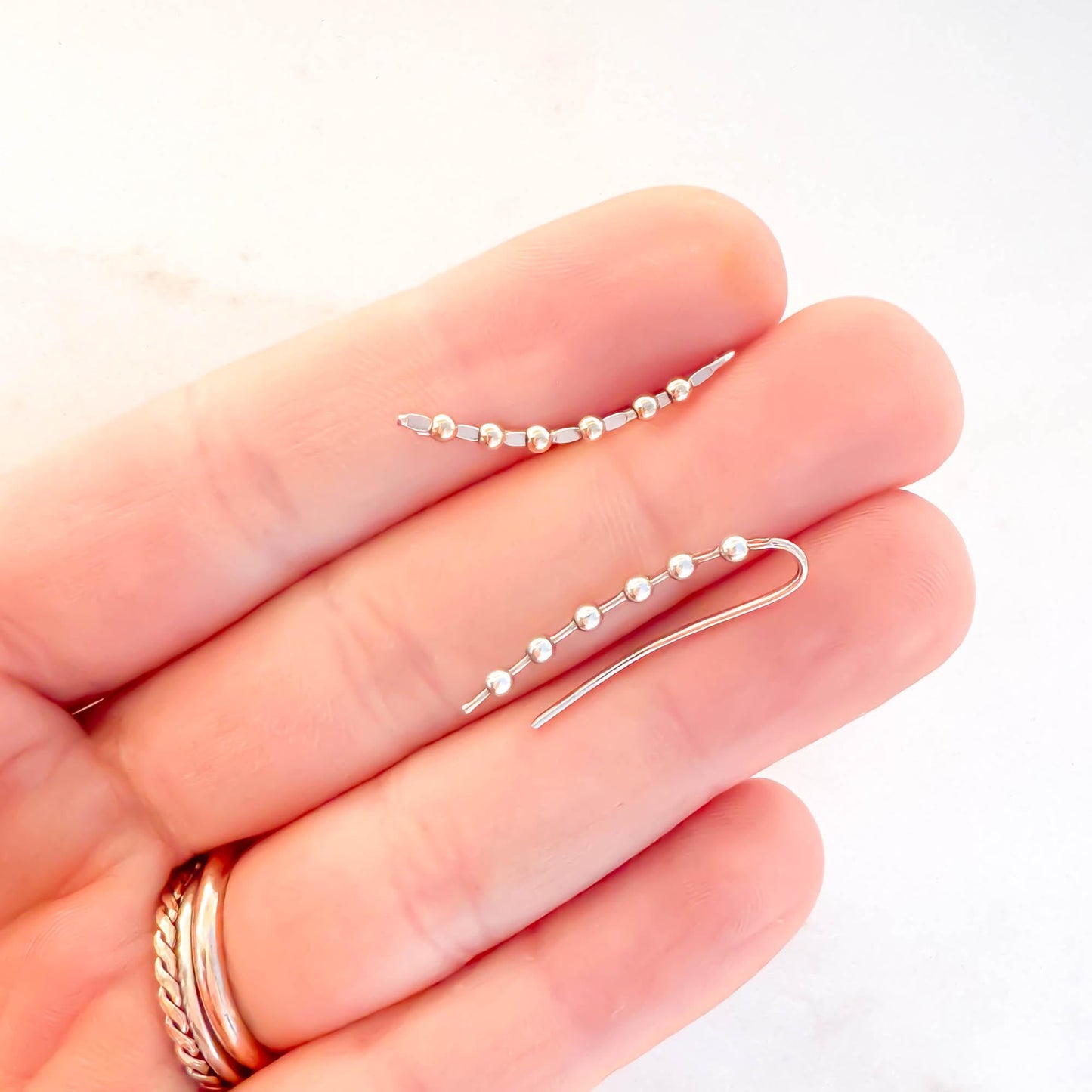 Beaded Long Ear Climber, 14K Gold Filled