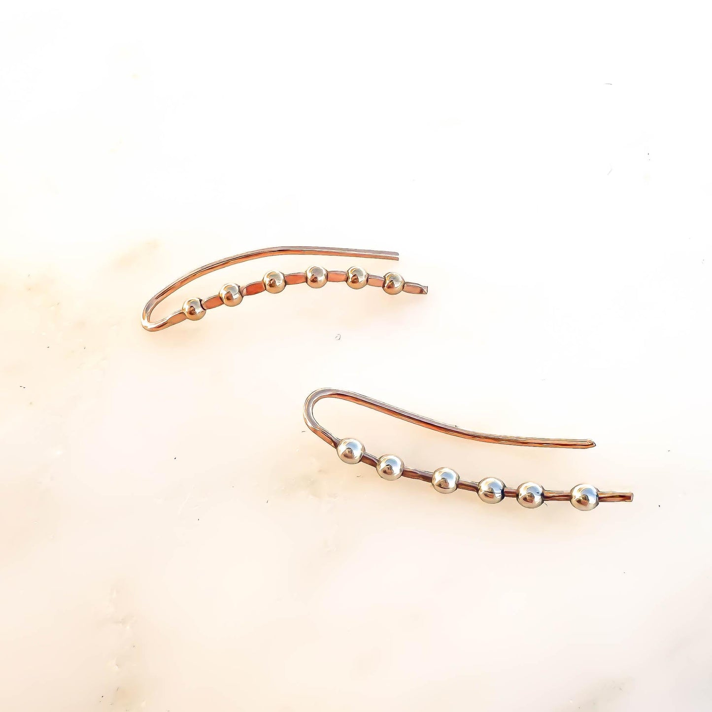 Beaded Long Ear Climber, 14K Gold Filled