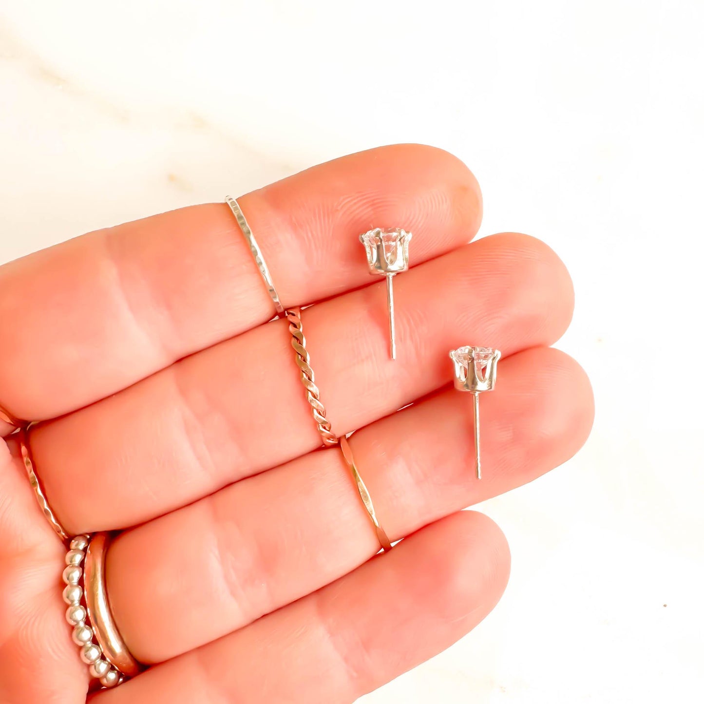Simulated Diamond Stud Earrings, Sterling Silver