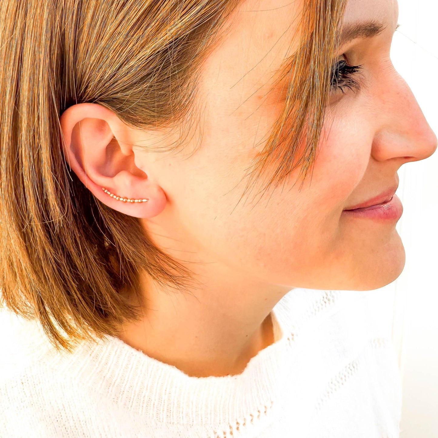 Beaded Long Ear Climber, 14K Gold Filled