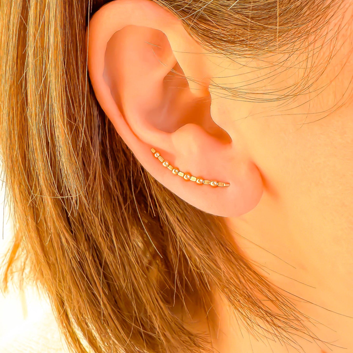 Beaded Long Ear Climber, 14K Gold Filled