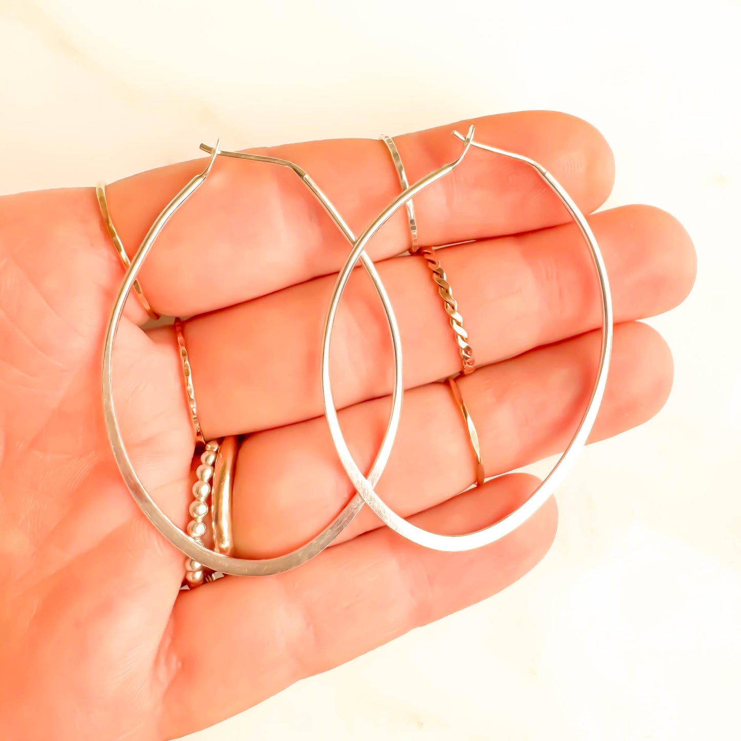 Teardrop Hoop Earrings, Sterling Silver