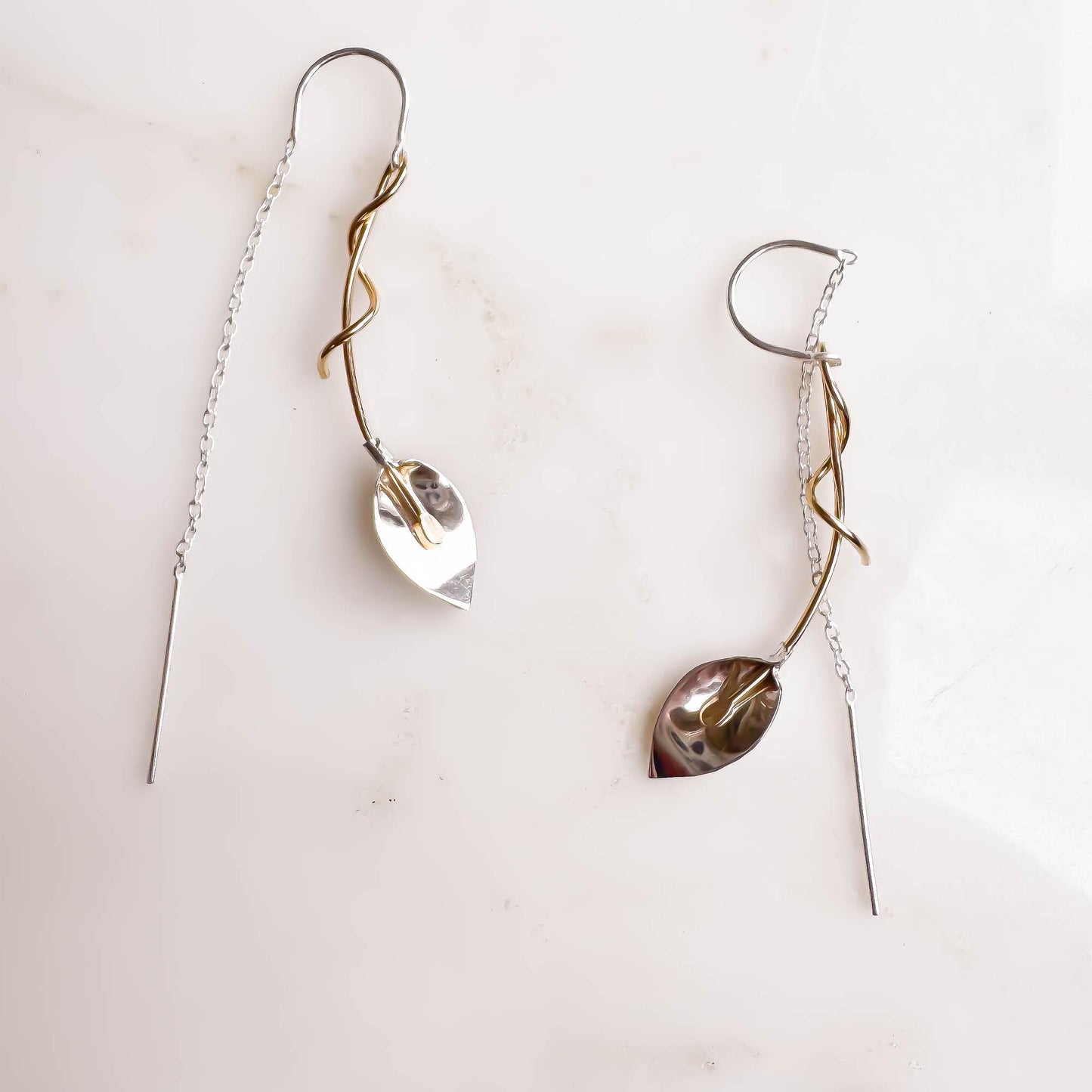 Calla Lily Threader Earrings, Sterling Silver & 14K Gold Filled