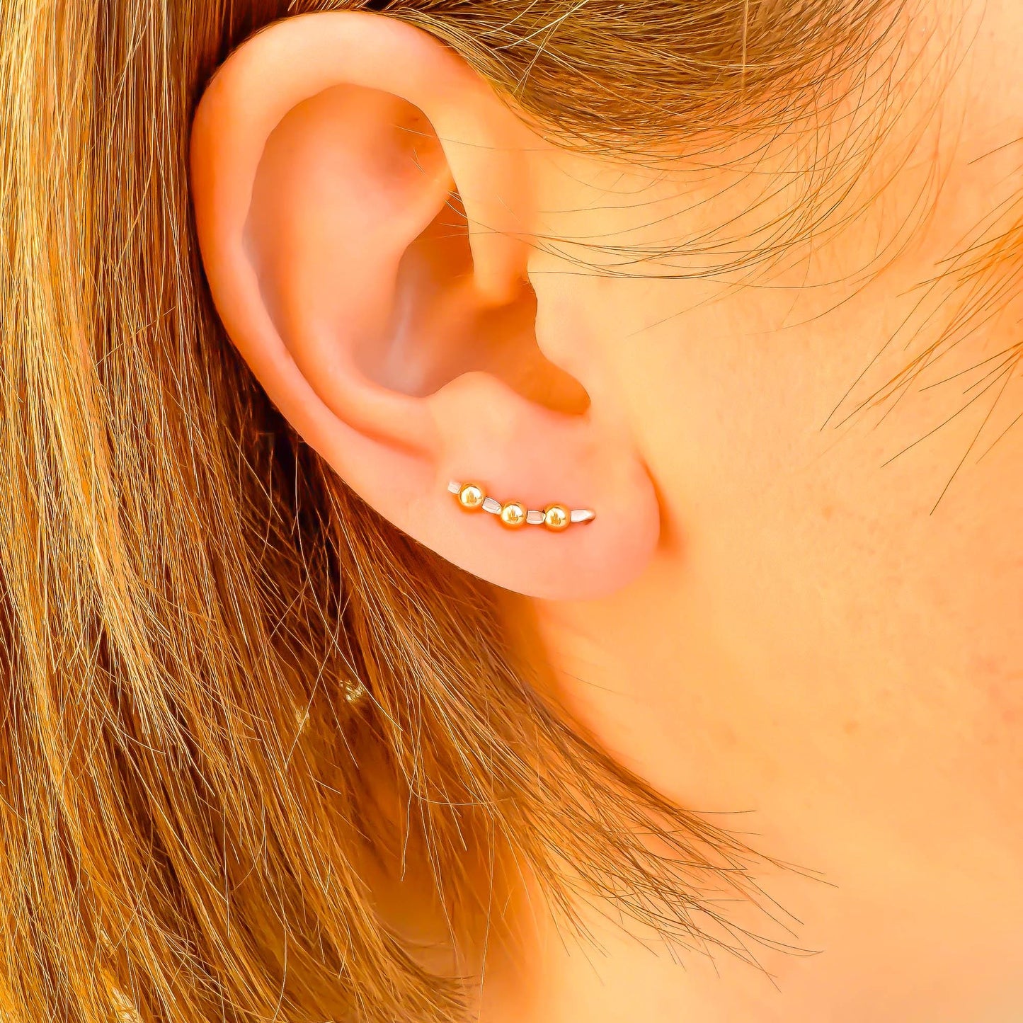 Beaded Mini Ear Climber, 14K Gold Filled & Sterling Silver