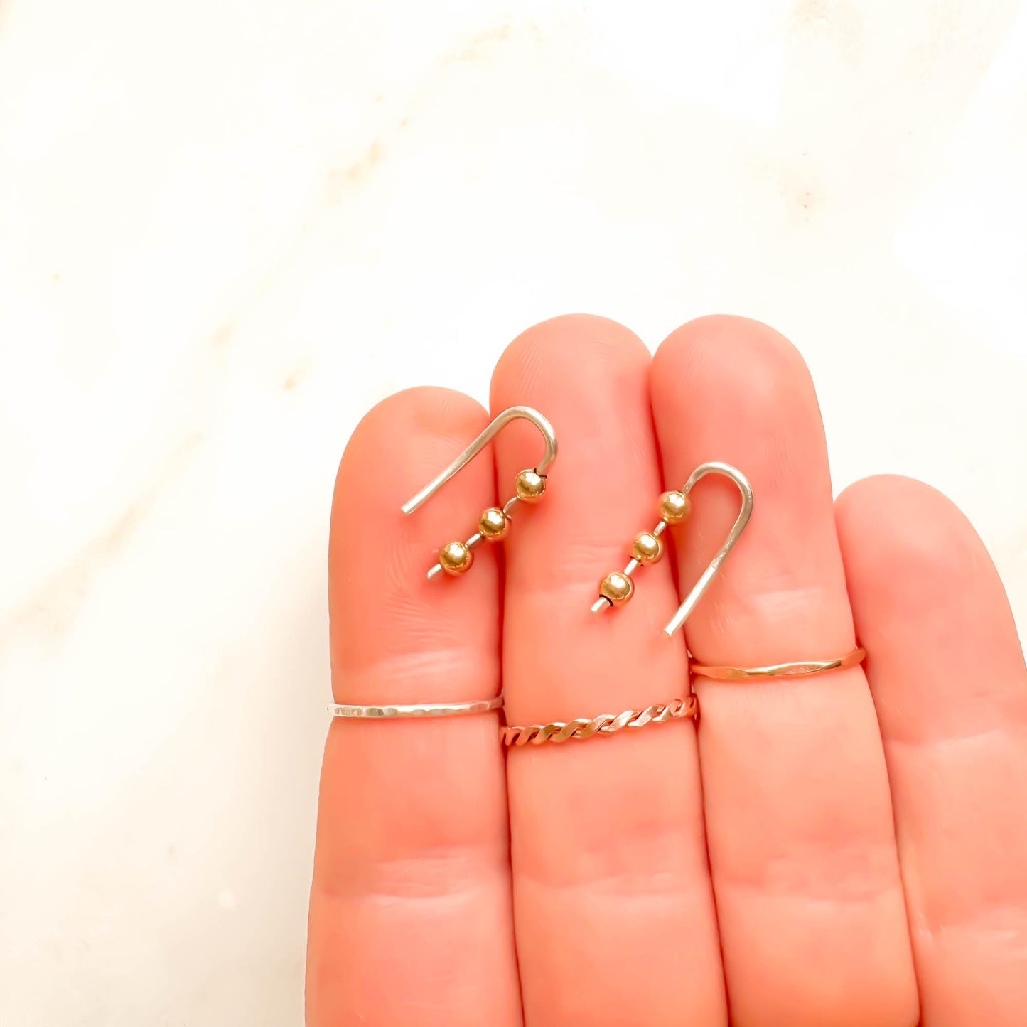 Beaded Mini Ear Climber, 14K Gold Filled & Sterling Silver