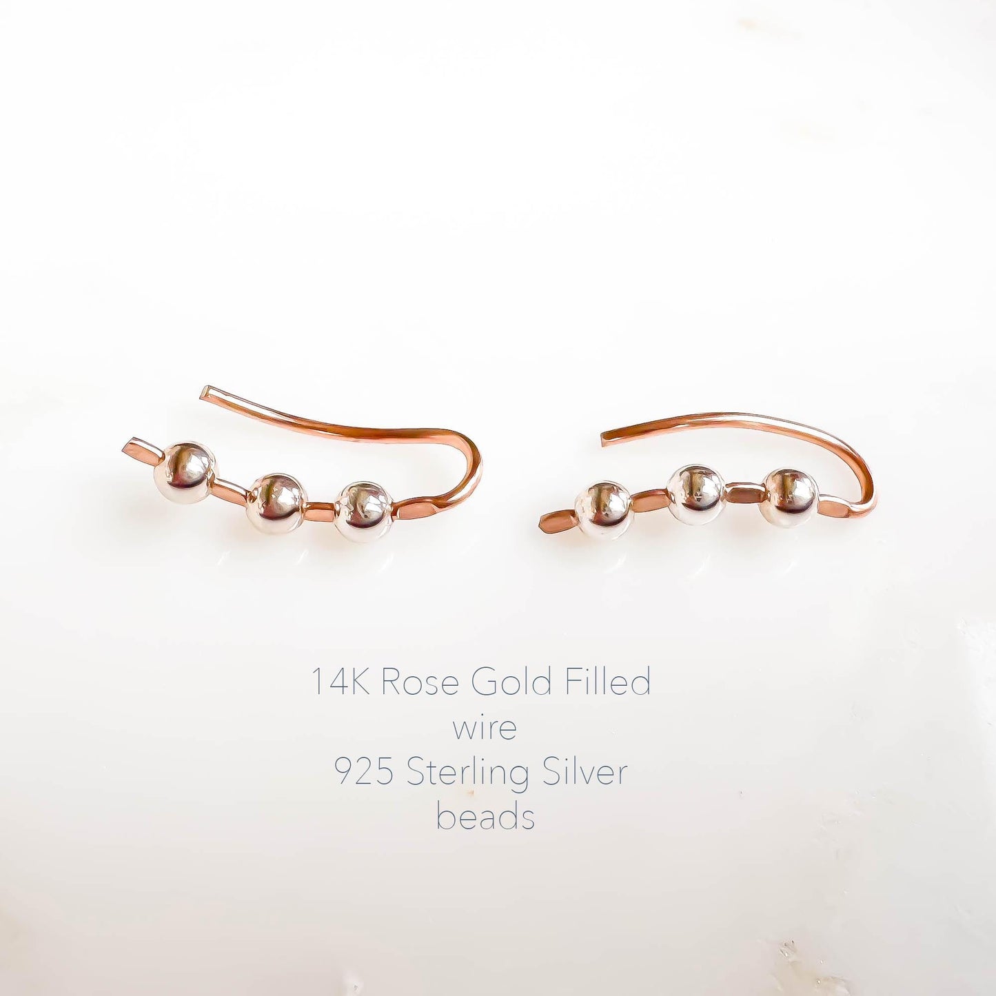 Beaded Mini Ear Climber, 14K Rose Gold Filled & Sterling Silver
