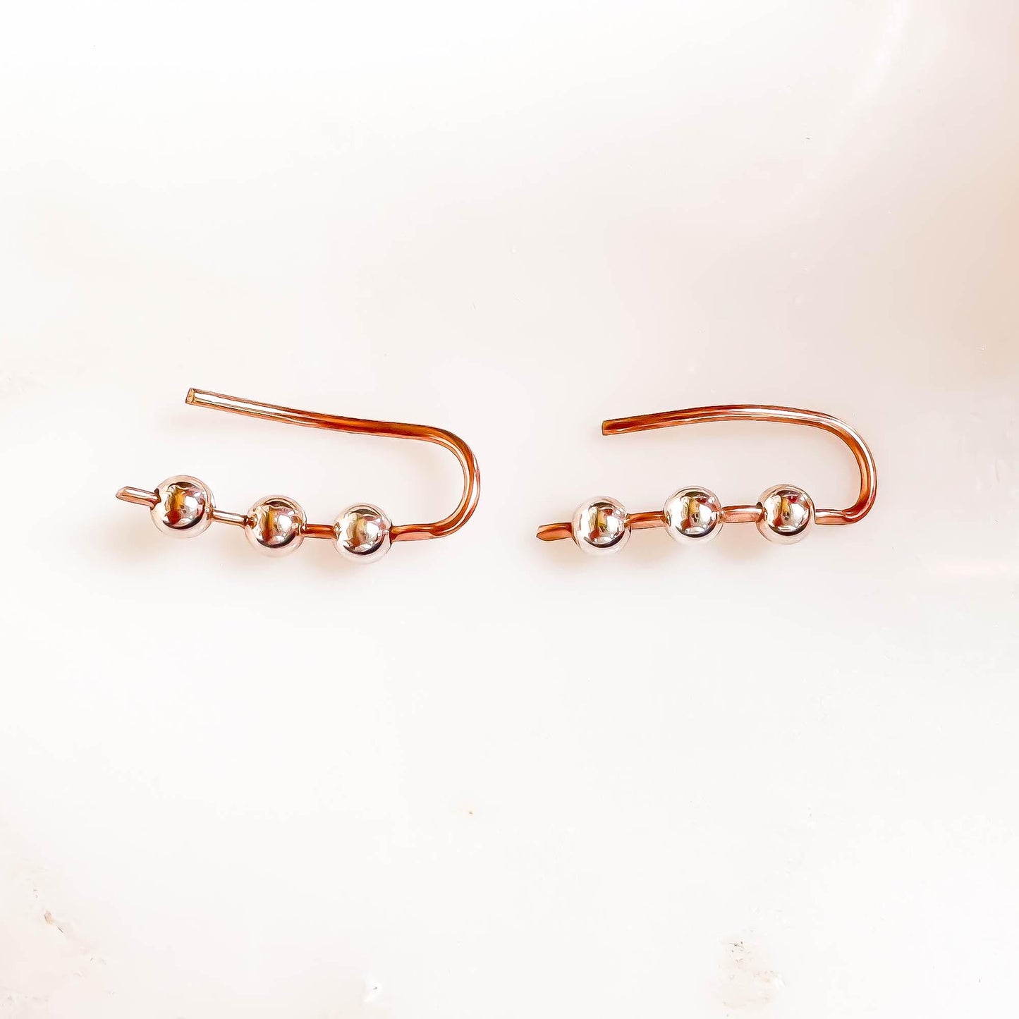 Beaded Mini Ear Climber, 14K Rose Gold Filled & Sterling Silver