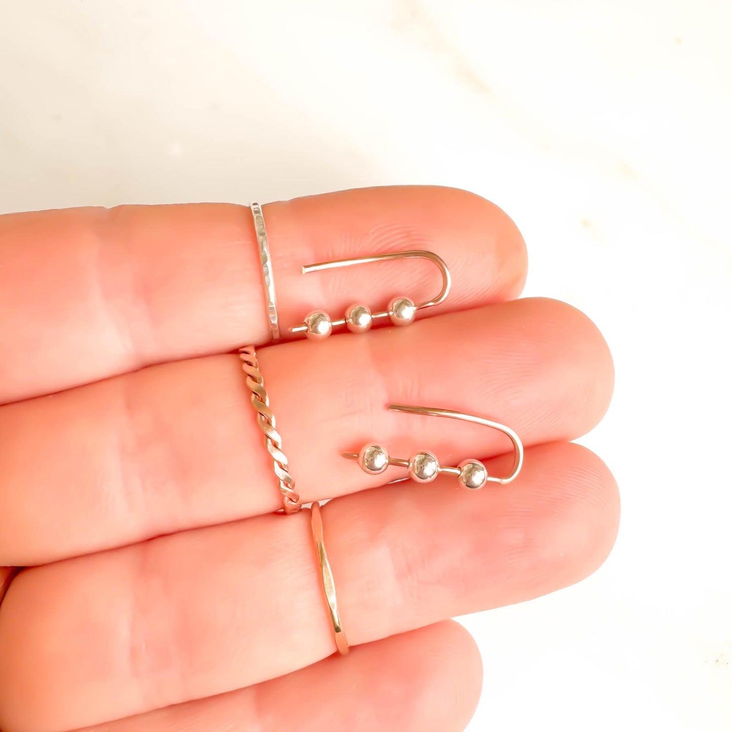 Beaded Mini Ear Climber, 14K Rose Gold Filled & Sterling Silver