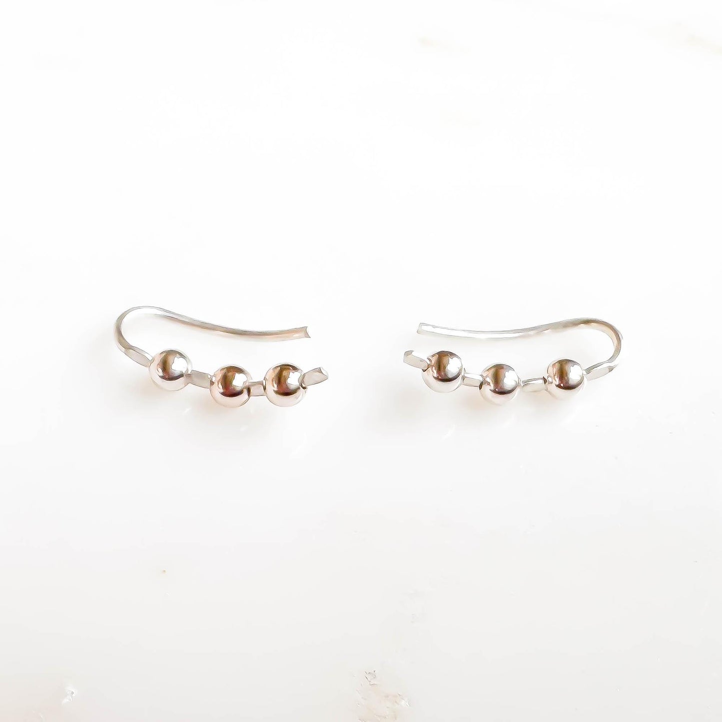 Beaded Mini Ear Climber, Sterling Silver